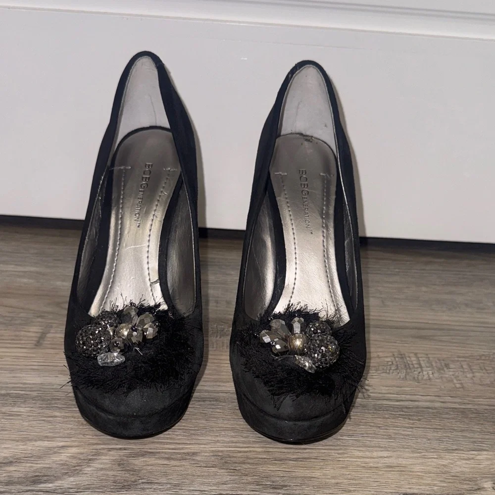 BCBGeneration Black Heels with Embellished Accents - Picture 1 of 8